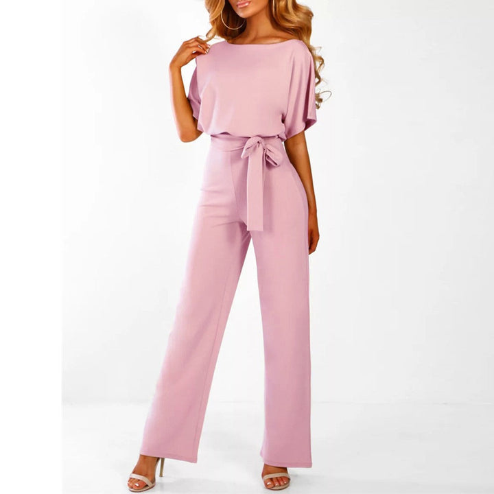 Wide Leg Jumpsuit for Women - Short Sleeve with Belted Waist 6