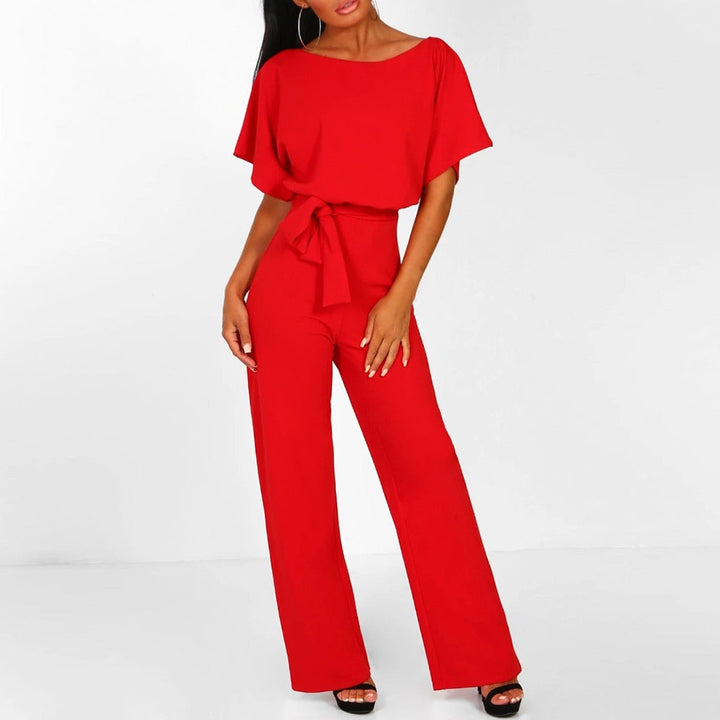 Wide Leg Jumpsuit for Women - Short Sleeve with Belted Waist 7
