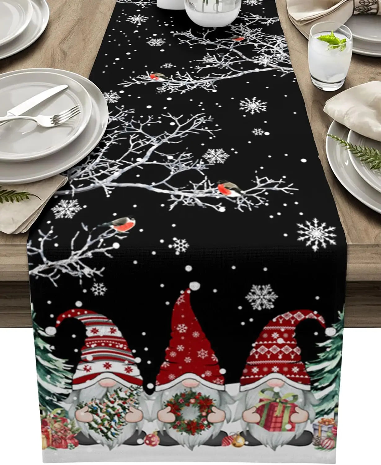 Winter Gnome | Luxury Table Runner with Snowflake Pattern 0