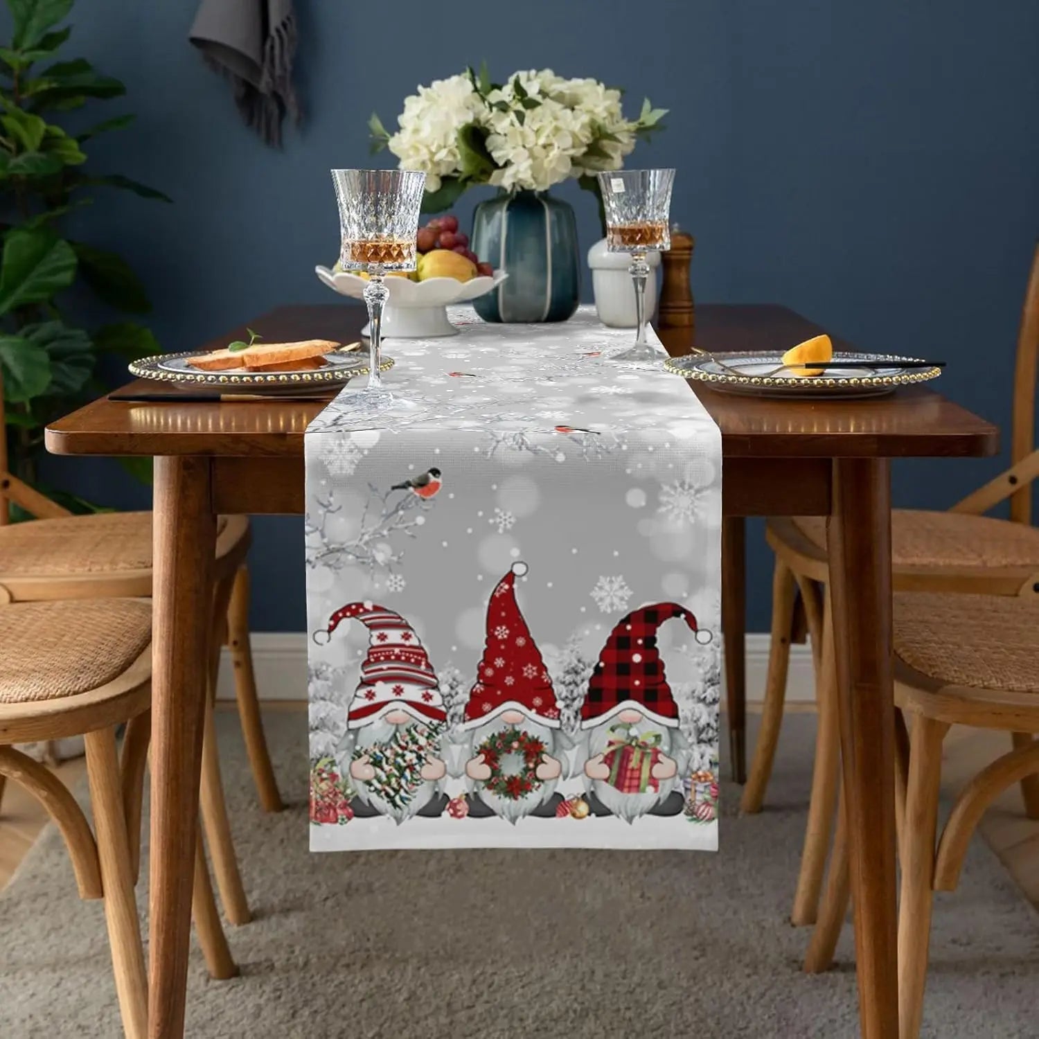 Winter Gnome | Luxury Table Runner with Snowflake Pattern 1