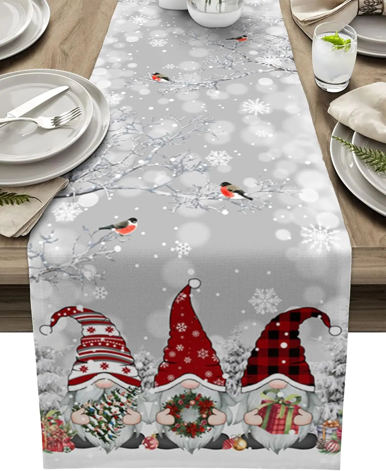Winter Gnome | Luxury Table Runner with Snowflake Pattern 3