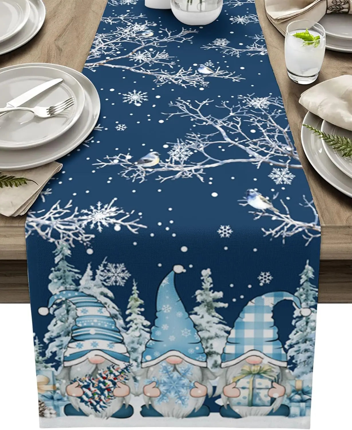Winter Gnome | Luxury Table Runner with Snowflake Pattern 5