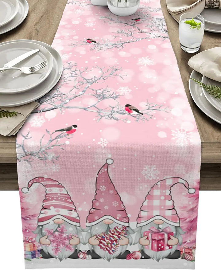Winter Gnome | Luxury Table Runner with Snowflake Pattern 7