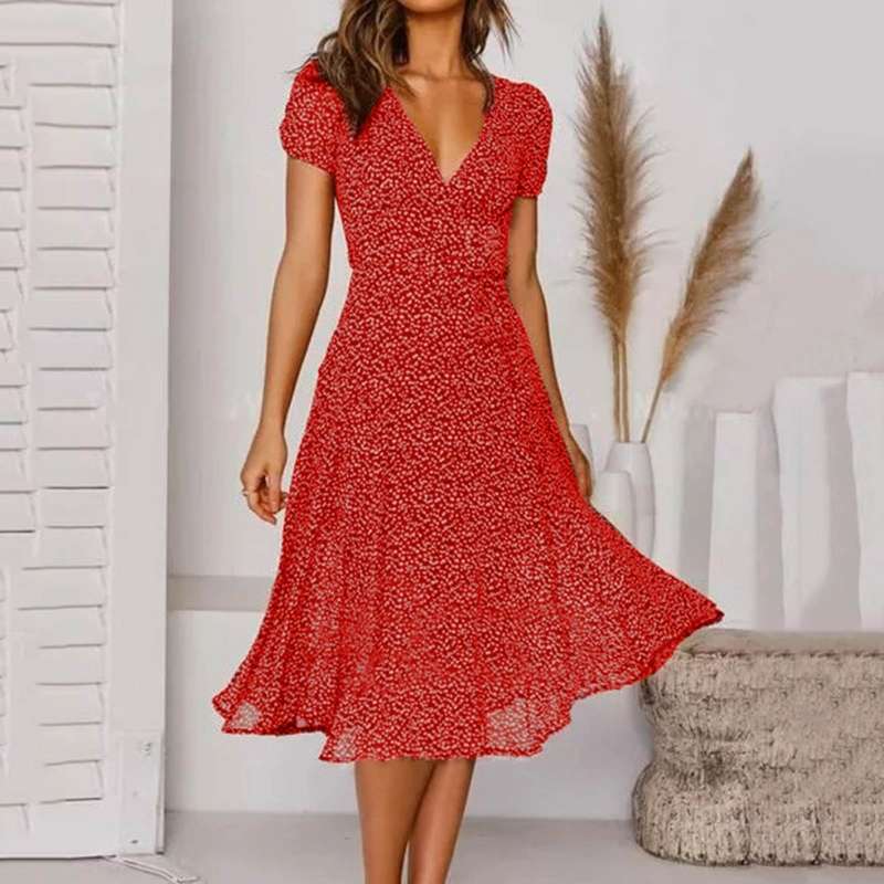 Women's A-Line Summer Dress with V-Neck - Elegant Cocktail Dress for Spring and Summer Events 5
