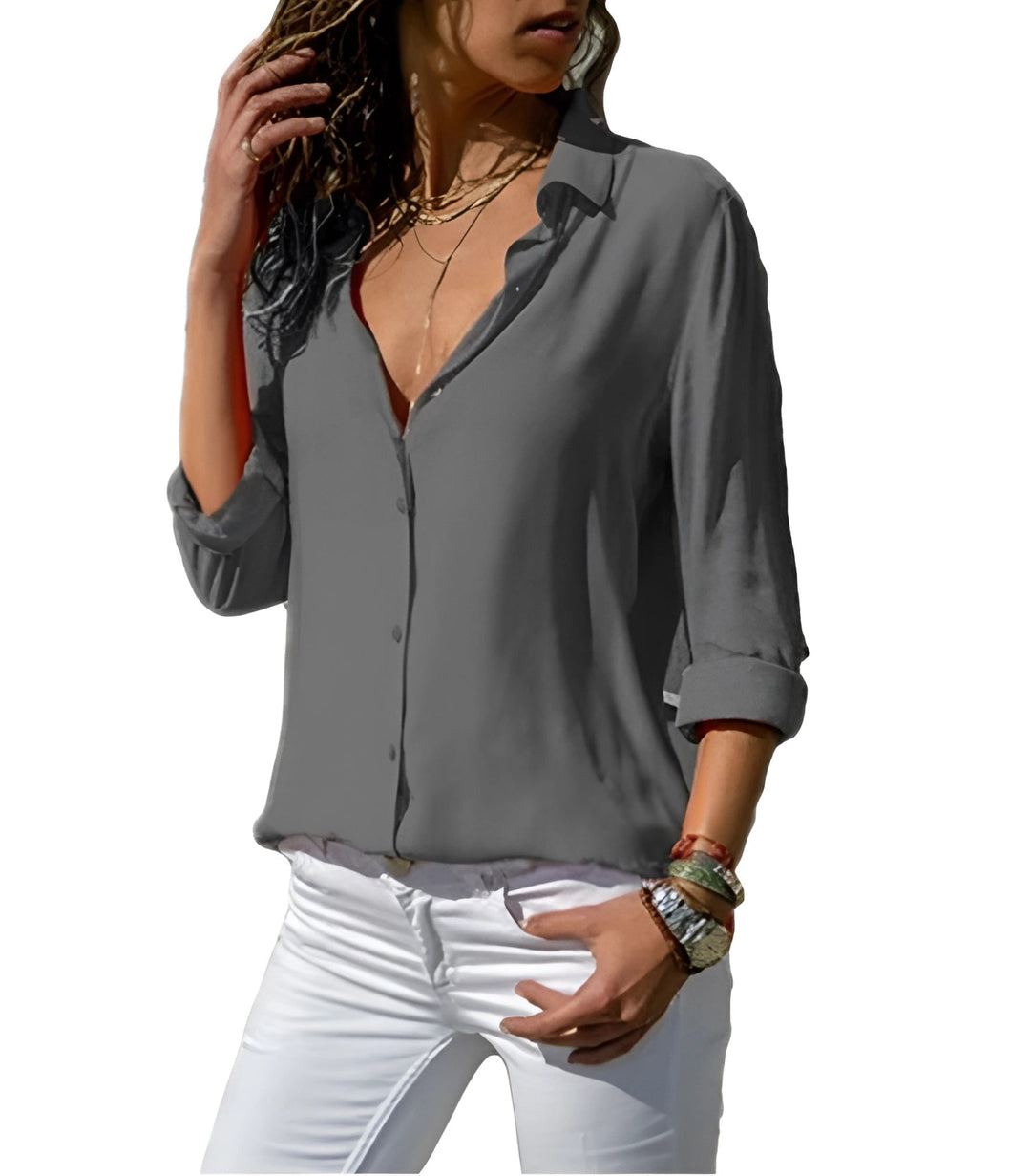 Women's Blouse - Elegant V-Neck Long Sleeve Top for Effortless Style and Comfort 5