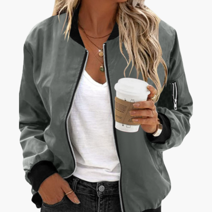 Women's Bomber Jacket with Functional Pockets and Zip Closure - Stylish Women's Coats for Versatile Outfits 12