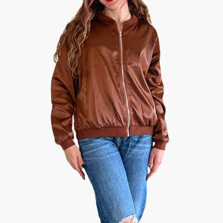 Women's Bomber Jacket with Functional Pockets and Zip Closure - Stylish Women's Coats for Versatile Outfits 8