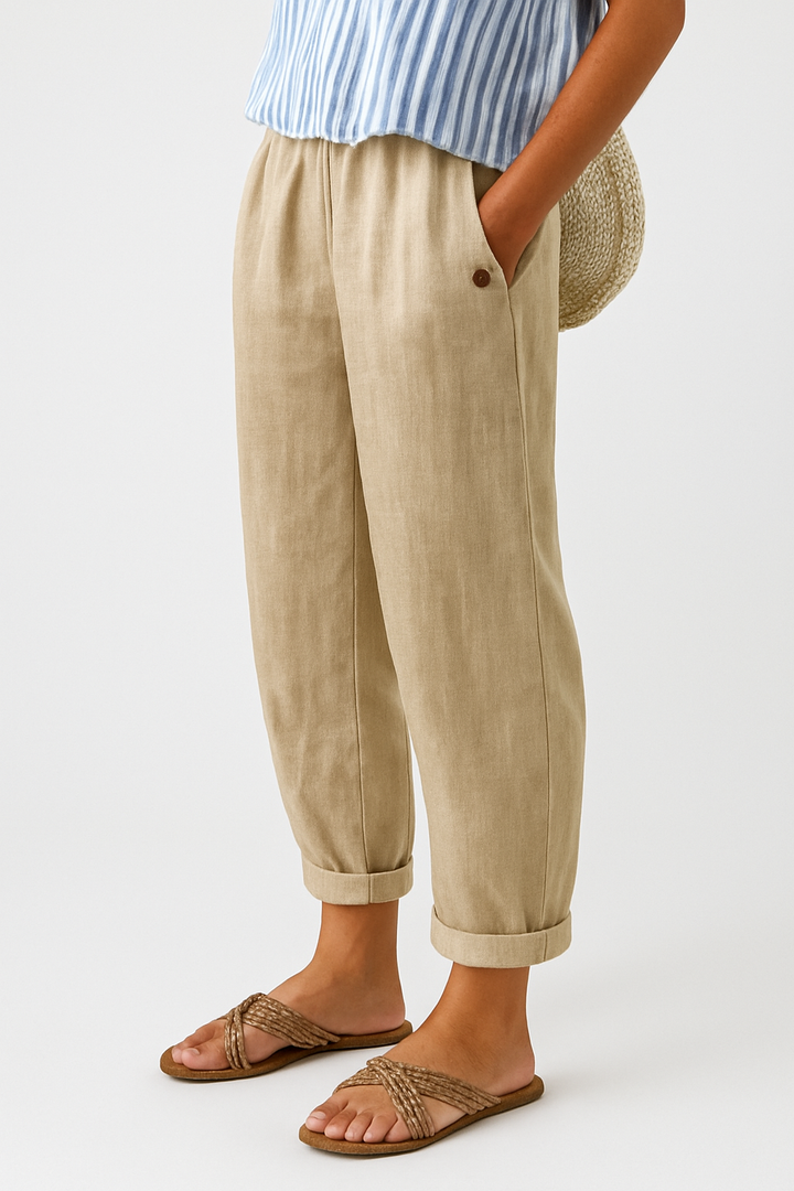 Women's Casual Trousers with Pockets and Cuffed Hem for Summer 0