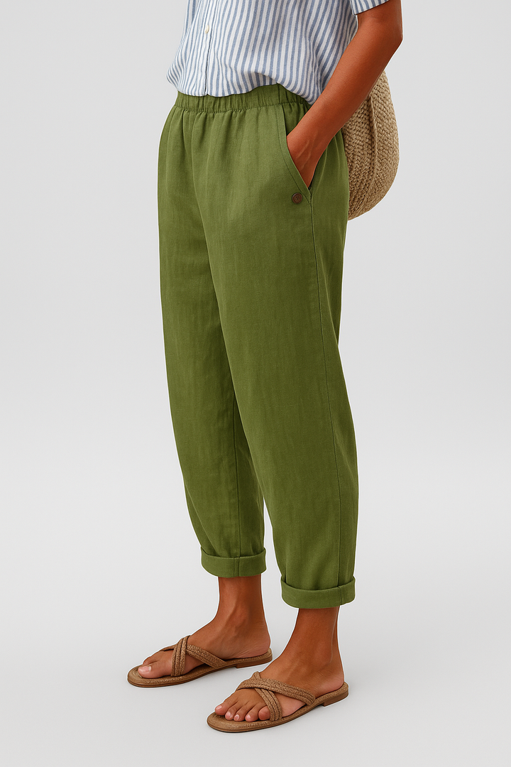 Women's Casual Trousers with Pockets and Cuffed Hem for Summer 1