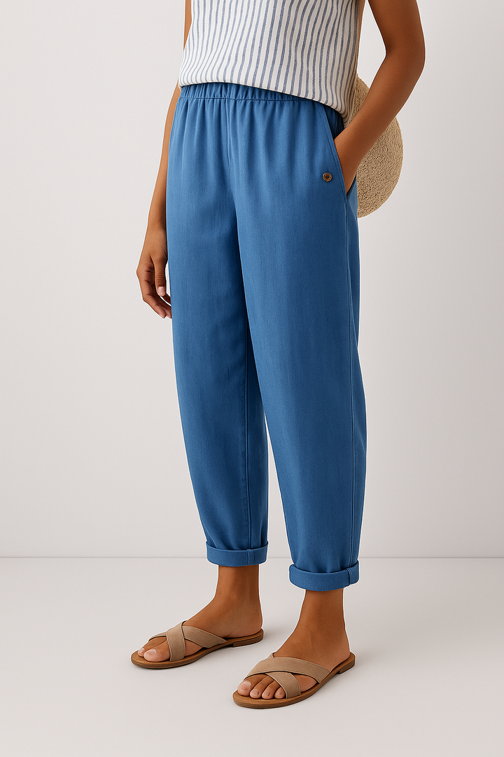 Women's Casual Trousers with Pockets and Cuffed Hem for Summer 2