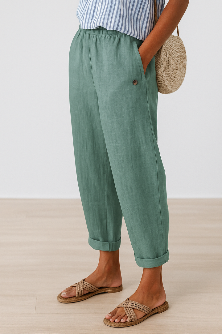 Women's Casual Trousers with Pockets and Cuffed Hem for Summer 3