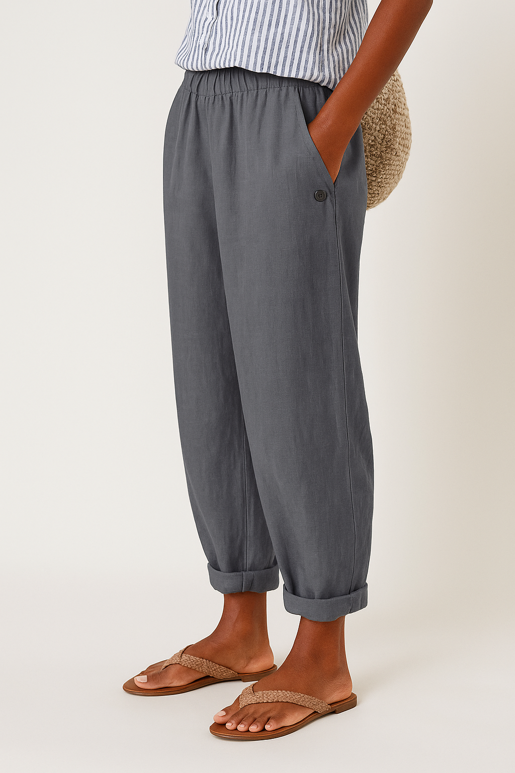 Women's Casual Trousers with Pockets and Cuffed Hem for Summer 4