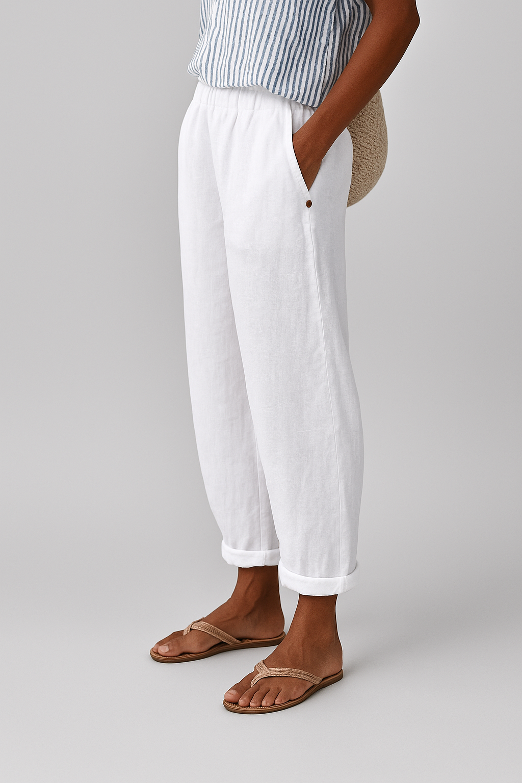 Women's Casual Trousers with Pockets and Cuffed Hem for Summer 5