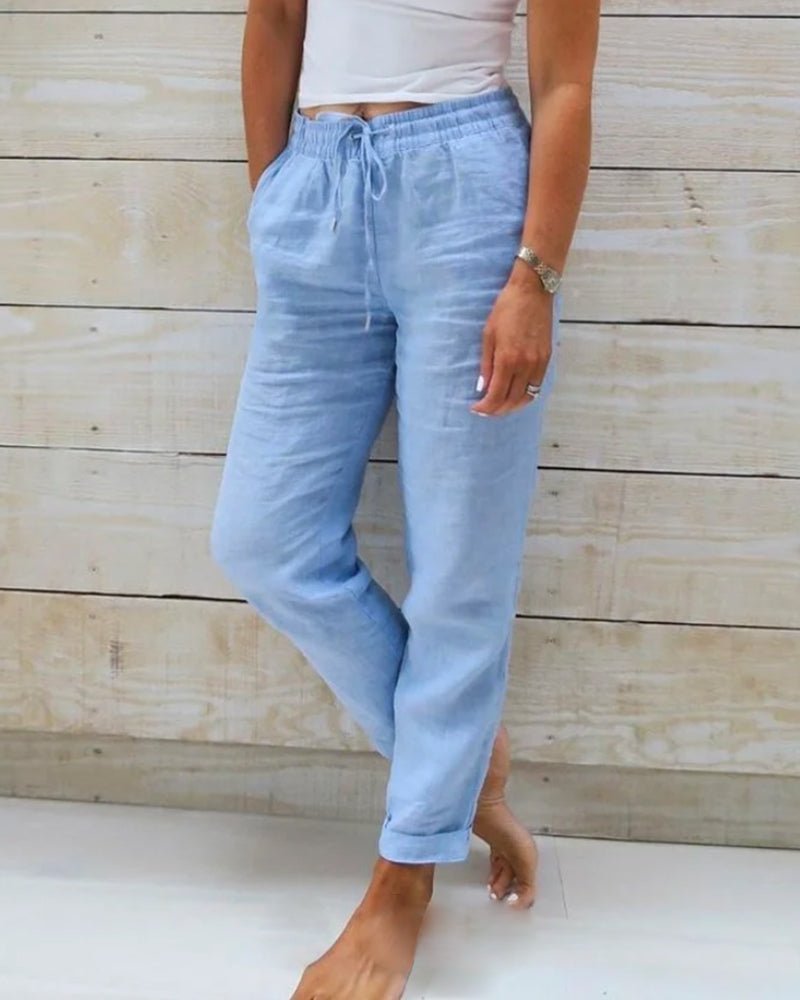Women's Drawstring Elastic Waist Straight Trousers for Warm Weather Comfort 0