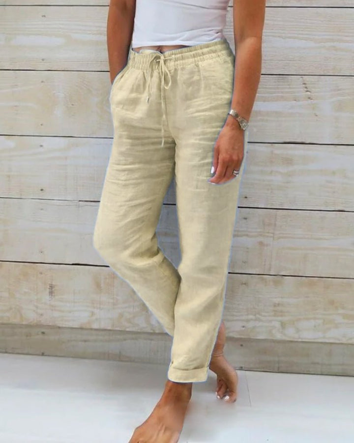 Women's Drawstring Elastic Waist Straight Trousers for Warm Weather Comfort 1
