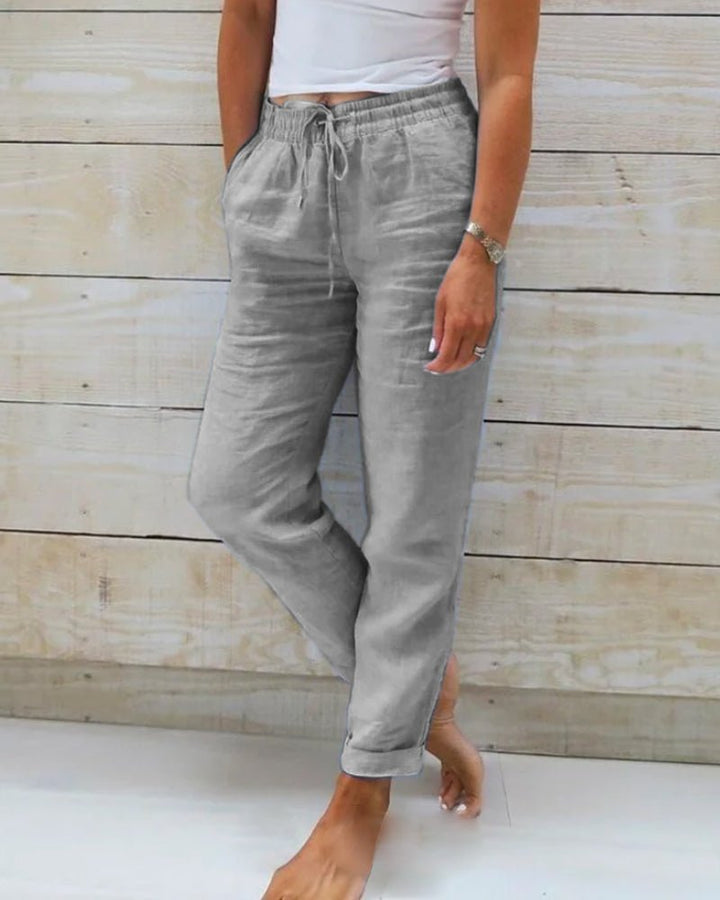 Women's Drawstring Elastic Waist Straight Trousers for Warm Weather Comfort 2