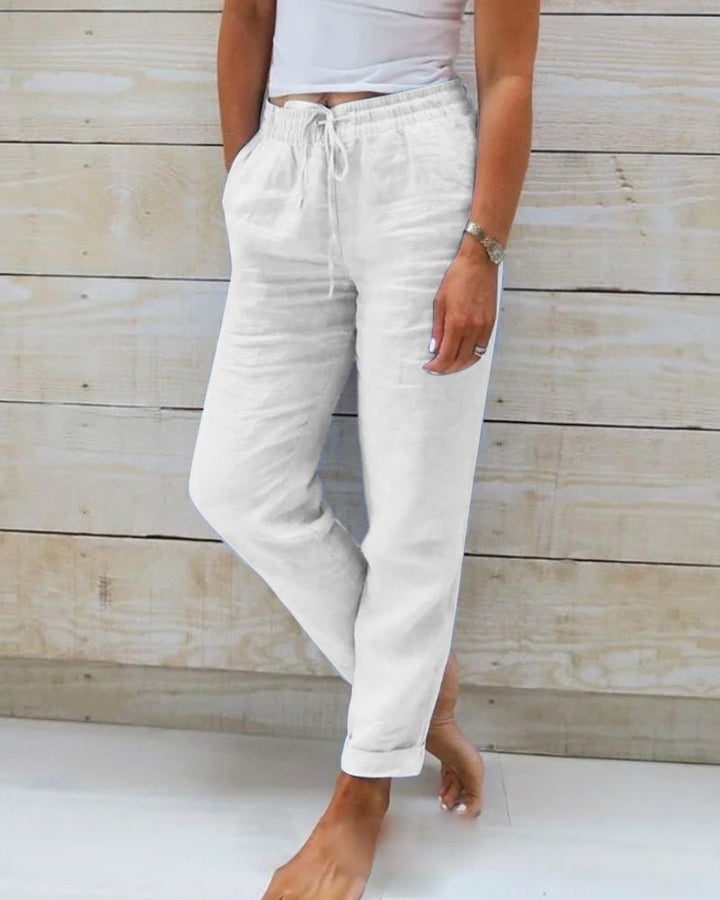 Women's Drawstring Elastic Waist Straight Trousers for Warm Weather Comfort 3