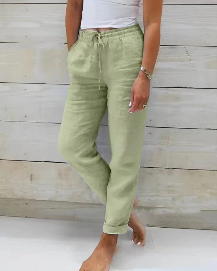 Women's Drawstring Elastic Waist Straight Trousers for Warm Weather Comfort 4