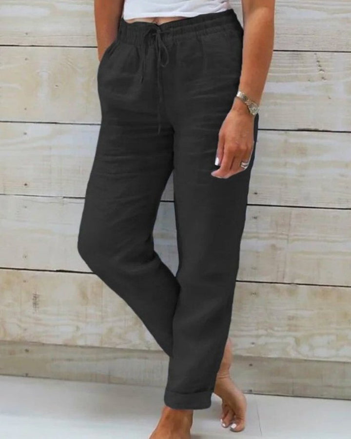 Women's Drawstring Elastic Waist Straight Trousers for Warm Weather Comfort 5