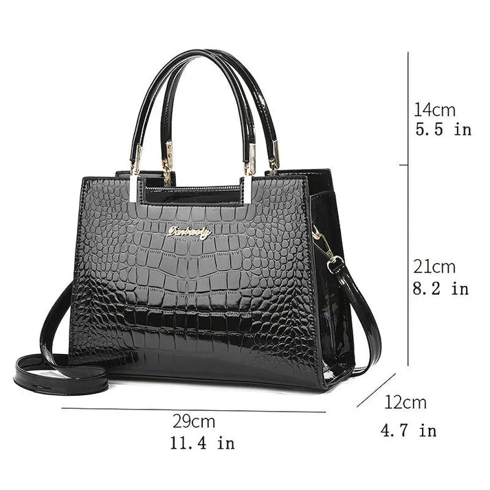 Women's Elegant Handbag Stylish Glossy Finish Real Leather 1