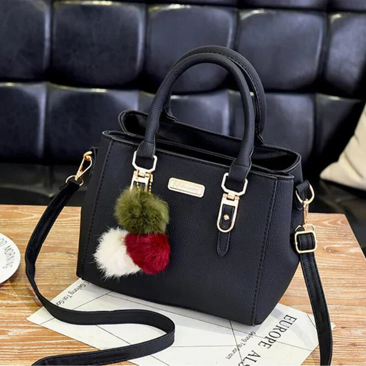 Women's Elegant Handbag with Pendant Plush Accents 1
