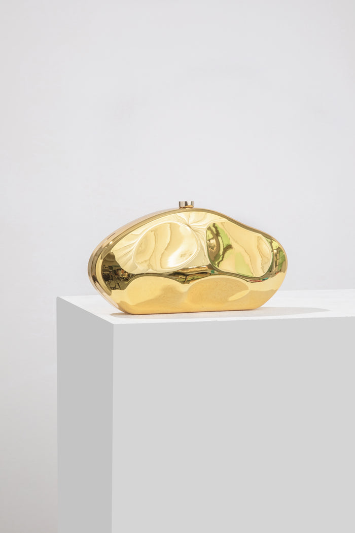 Women's Elegant Structured Clutch Gold Tone Luxury 1