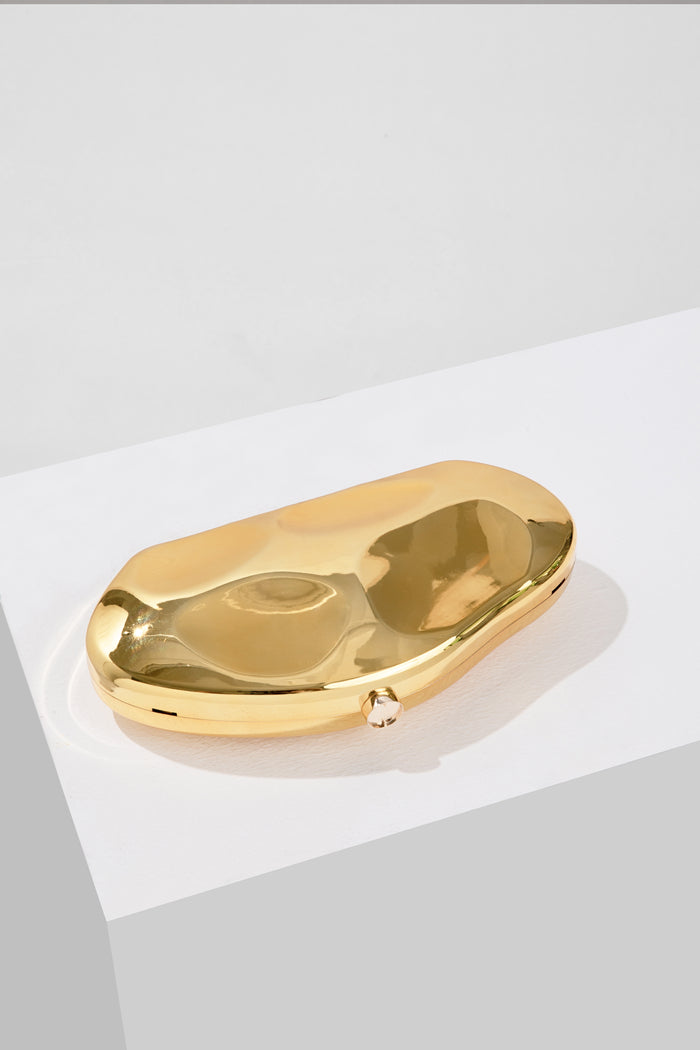 Women's Elegant Structured Clutch Gold Tone Luxury 2