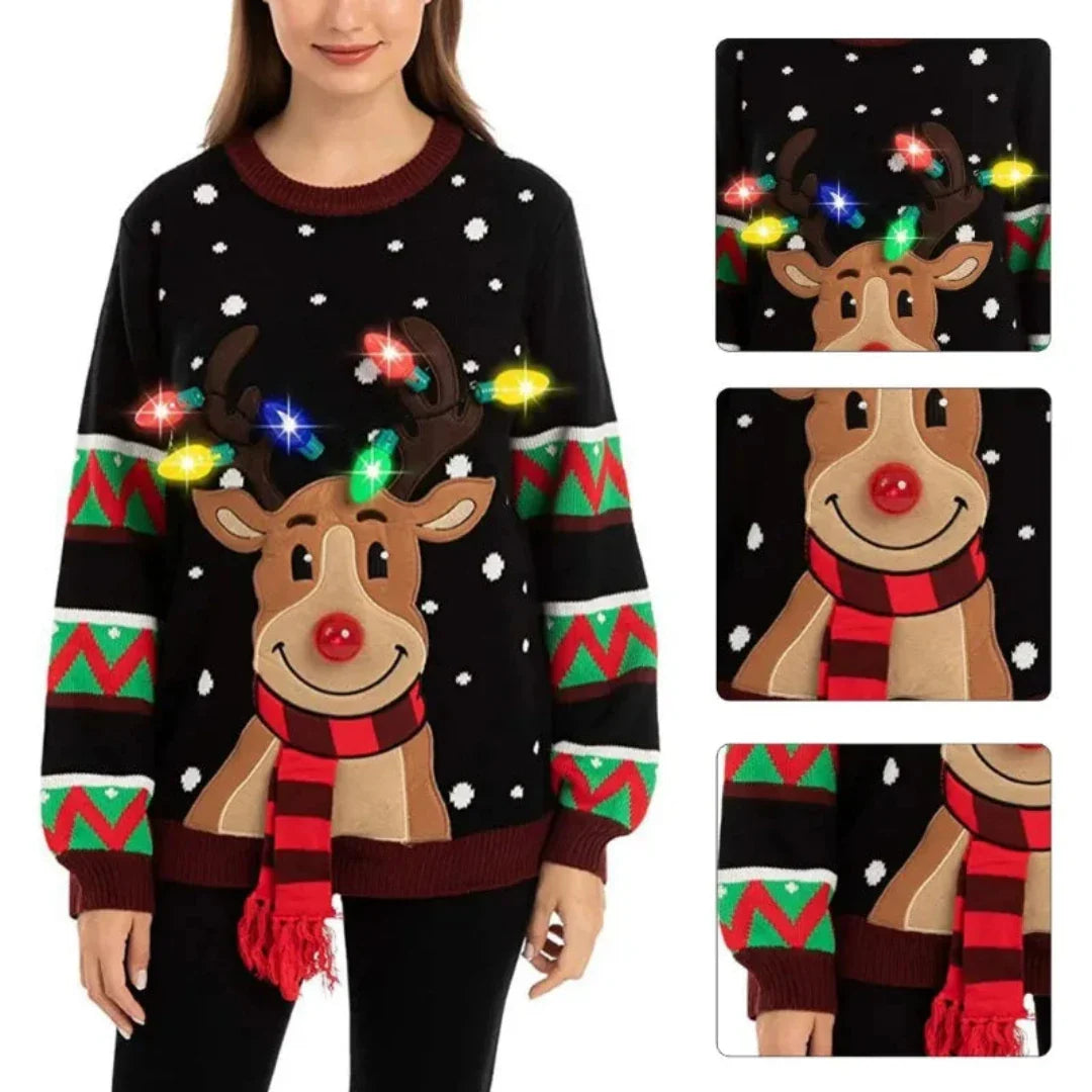 Women's Festive Christmas Sweater with LED Lights Warm Knit 1