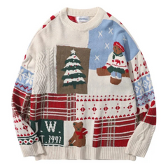 Women's Festive Knitted Christmas Sweater with Bear Motif Cozy Knit 0