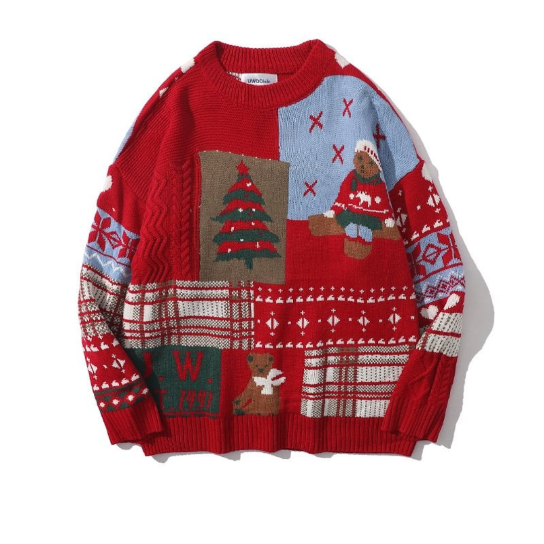 Women's Festive Knitted Christmas Sweater with Bear Motif Cozy Knit 1