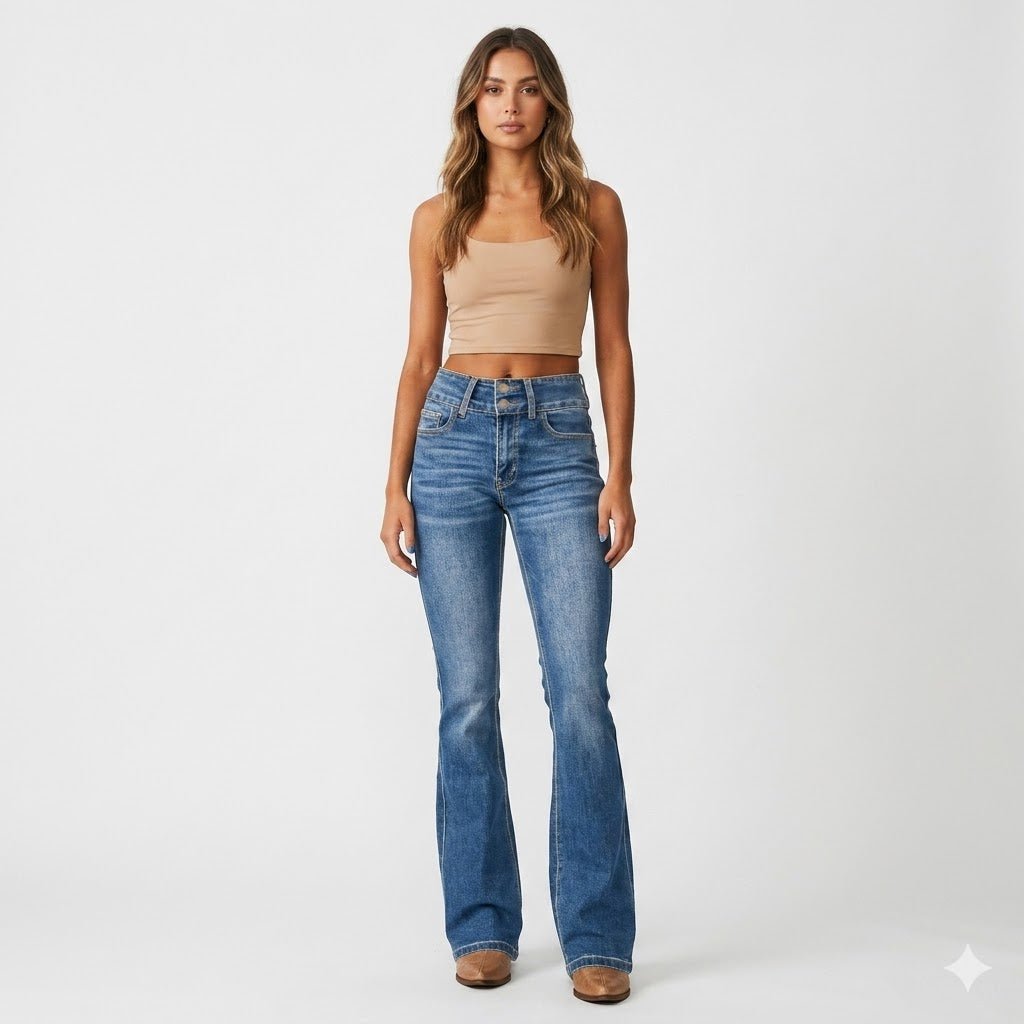 Women's Flare Jeans High Waist Figure-Hugging Fit Stylish Casual Denim 0