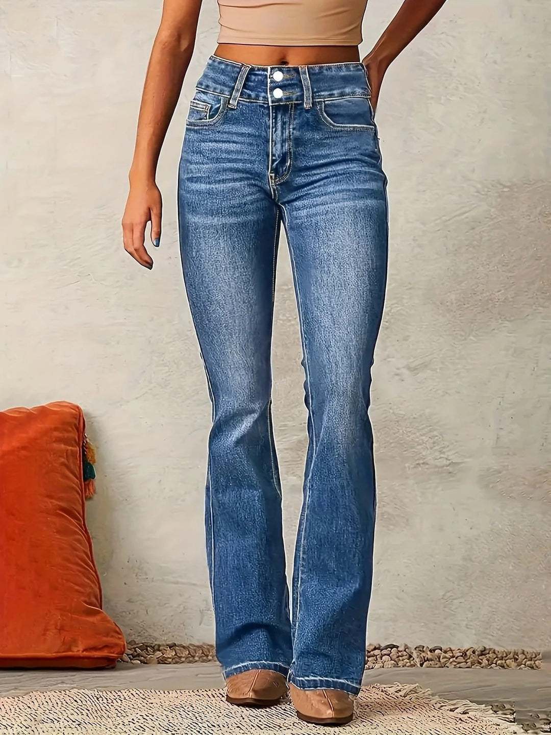 Women's Flare Jeans High Waist Figure-Hugging Fit Stylish Casual Denim 1