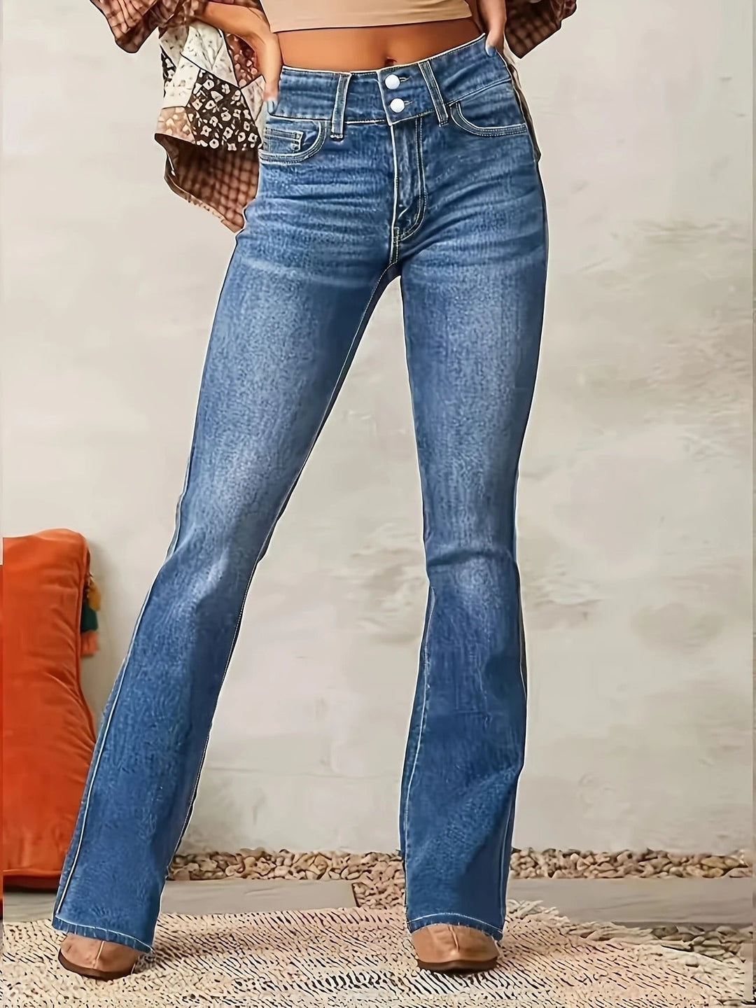 Women's Flare Jeans High Waist Figure-Hugging Fit Stylish Casual Denim 3