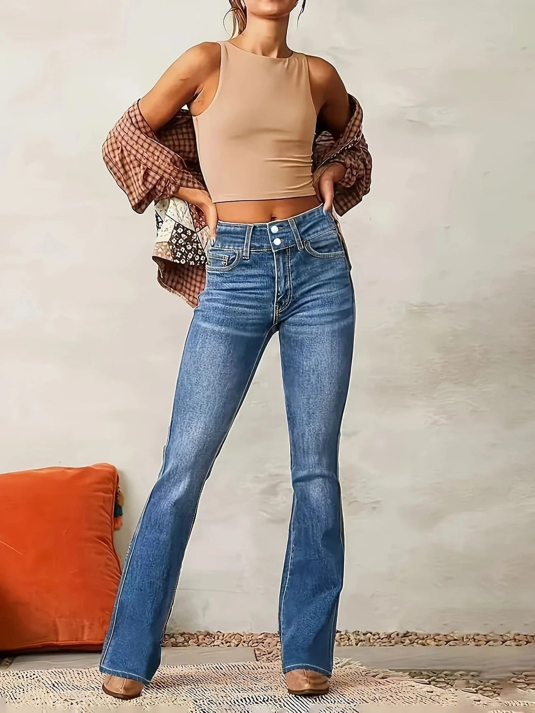 Women's Flare Jeans High Waist Figure-Hugging Fit Stylish Casual Denim 4