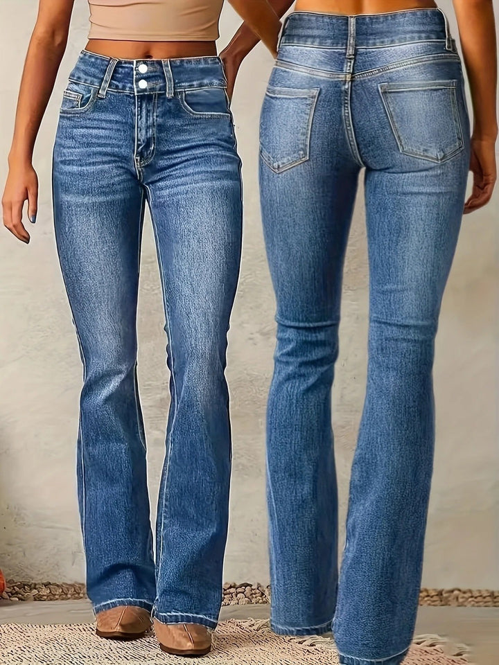 Women's Flare Jeans High Waist Figure-Hugging Fit Stylish Casual Denim 6