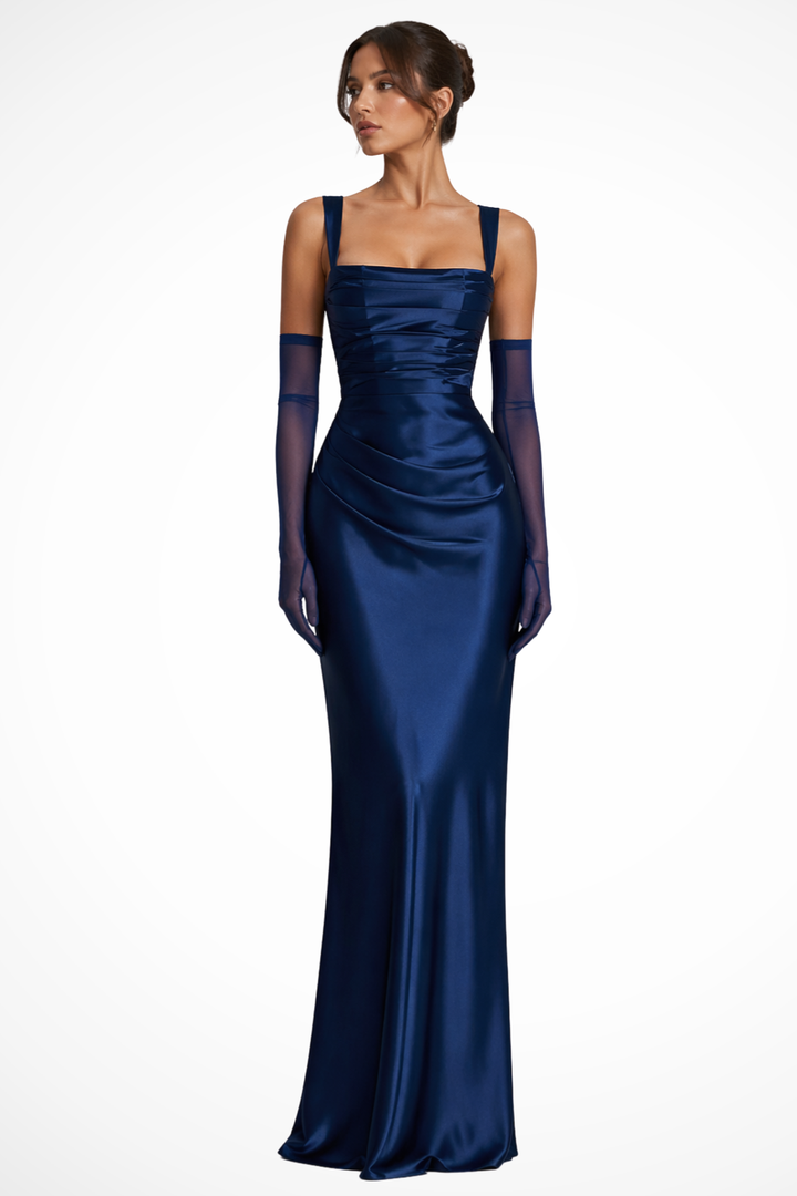 Women's Formal Maxi Dress with Elegant Square Neckline and Ruched Bodice for Special Occasions 3