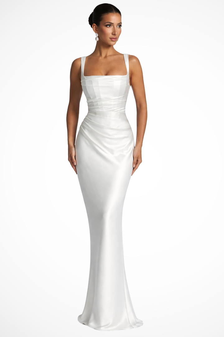 Women's Formal Maxi Dress with Elegant Square Neckline and Ruched Bodice for Special Occasions 4
