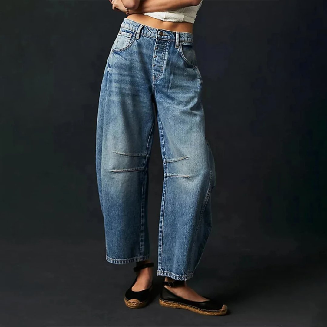 Women's High-Waist Barrel-Leg Relaxed Fit Jeans Sculptural Denim Pants 1