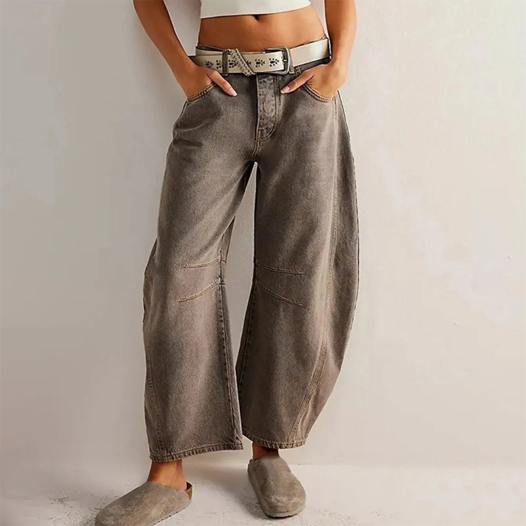 Women's High-Waist Barrel-Leg Relaxed Fit Jeans Sculptural Denim Pants 2