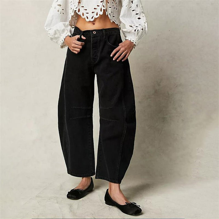 Women's High-Waist Barrel-Leg Relaxed Fit Jeans Sculptural Denim Pants 3