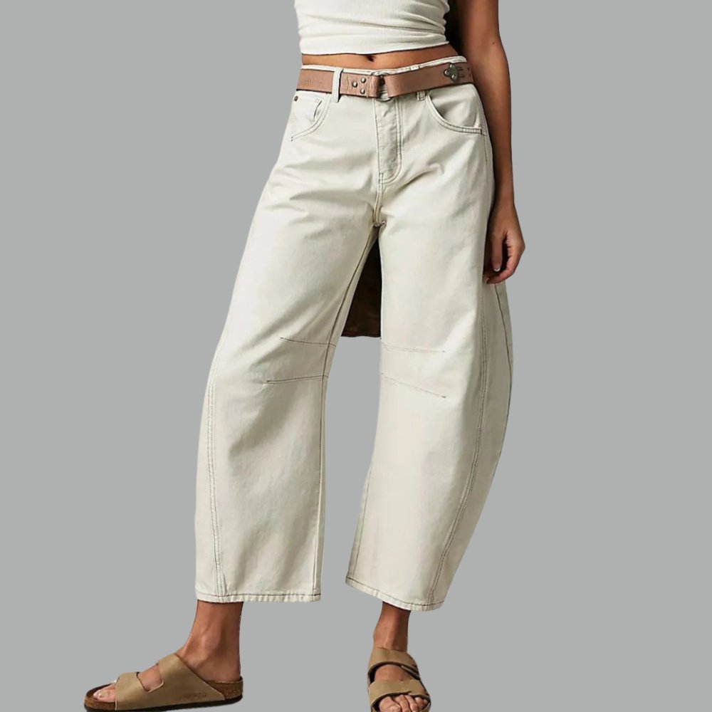 Women's High-Waist Barrel-Leg Relaxed Fit Jeans Sculptural Denim Pants 4