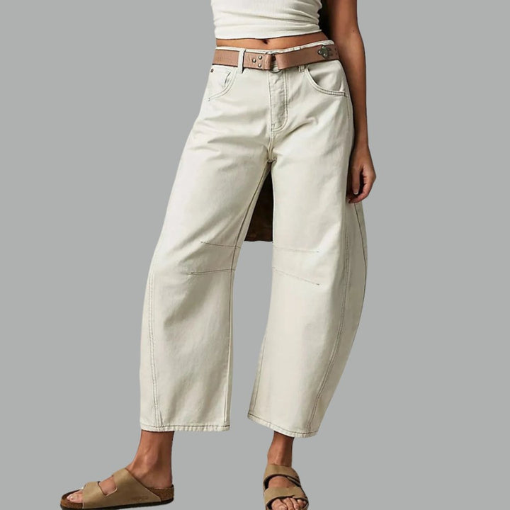 Women's High-Waist Barrel-Leg Relaxed Fit Jeans Sculptural Denim Pants 4