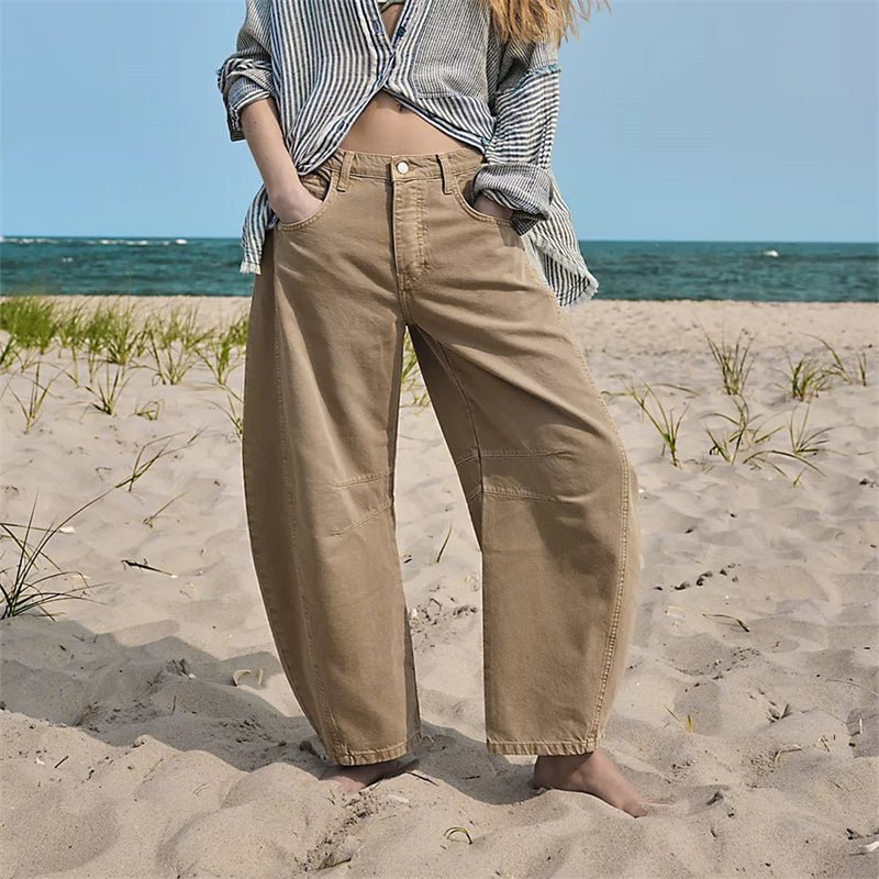 Women's High-Waist Barrel-Leg Relaxed Fit Jeans Sculptural Denim Pants 5