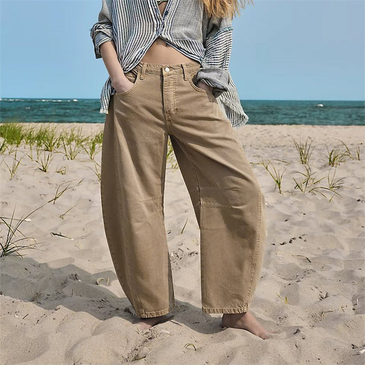 Women's High-Waist Barrel-Leg Relaxed Fit Jeans Sculptural Denim Pants 5