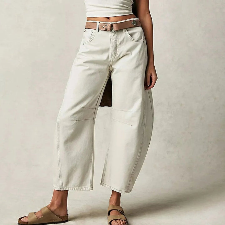 Women's High-Waist Barrel-Leg Relaxed Fit Jeans Sculptural Denim Pants 6