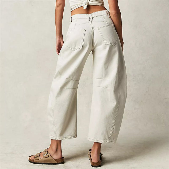 Women's High-Waist Barrel-Leg Relaxed Fit Jeans Sculptural Denim Pants 8