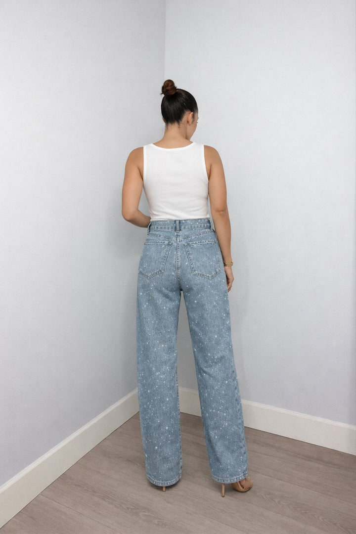 Women’s High-Waist Straight-Leg Glitter Jeans Slim Fit Stylish Denim 2
