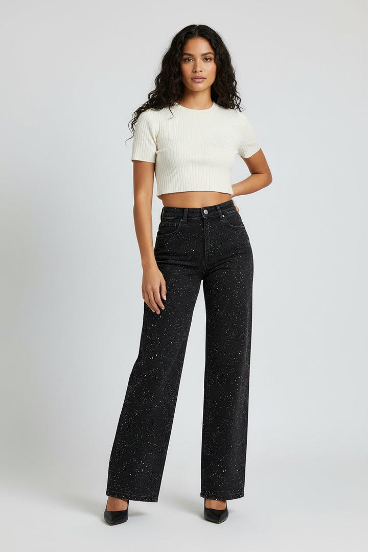 Women’s High-Waist Straight-Leg Glitter Jeans Slim Fit Stylish Denim 3