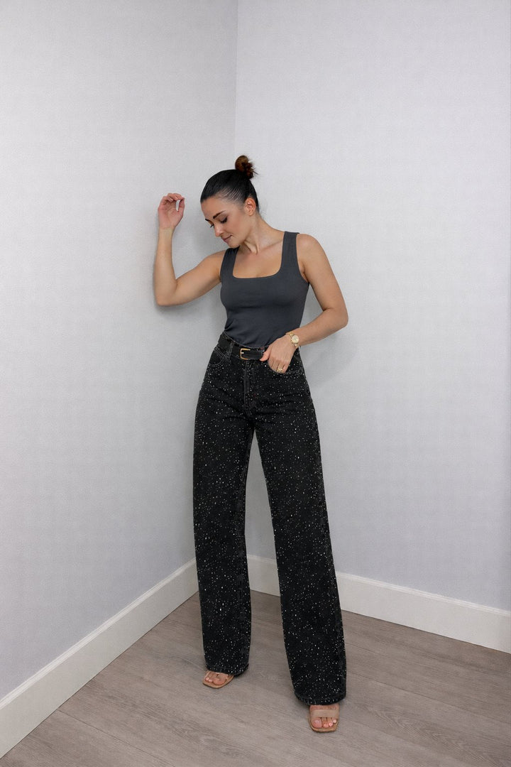 Women’s High-Waist Straight-Leg Glitter Jeans Slim Fit Stylish Denim 5