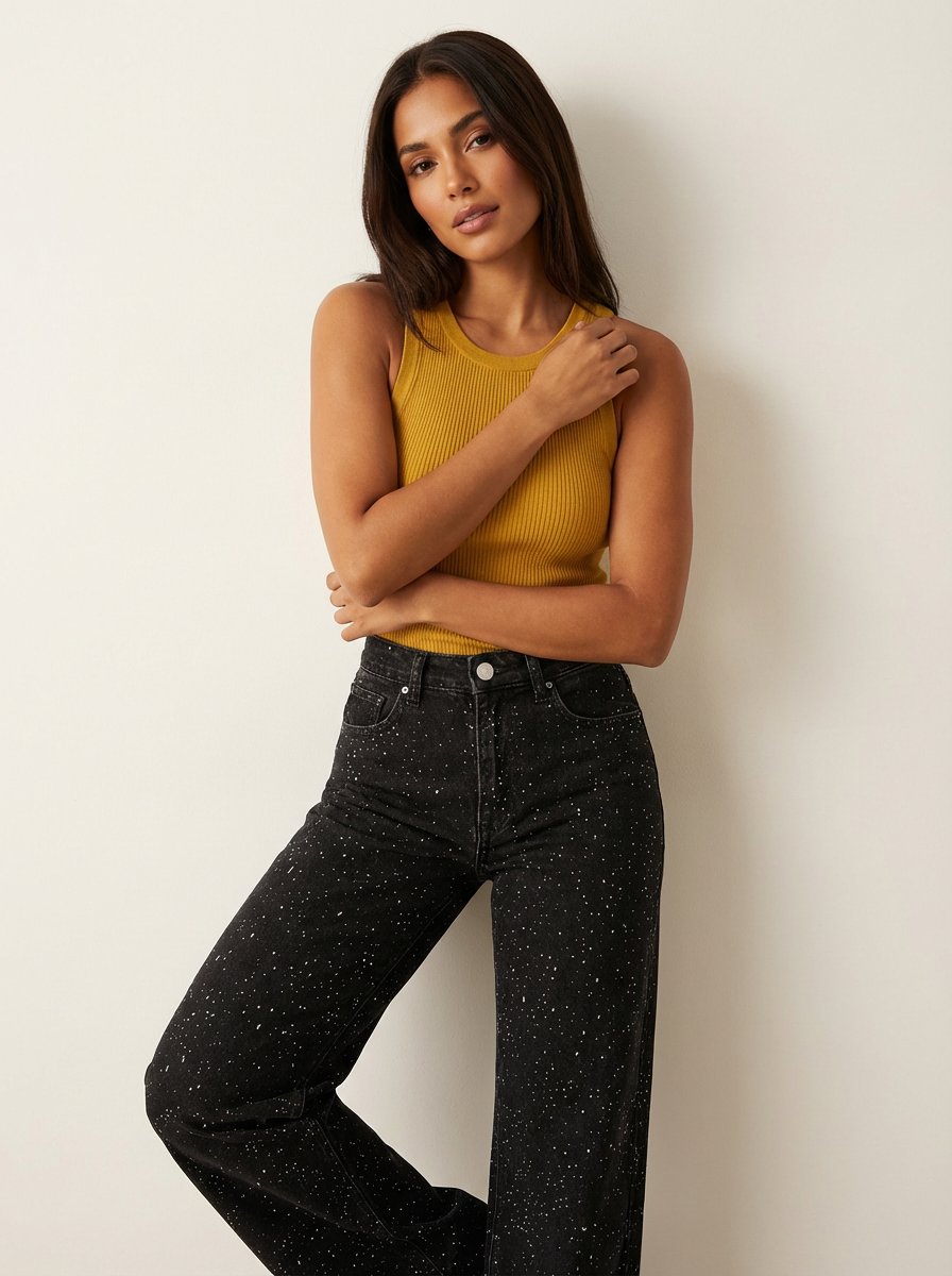 Women’s High-Waist Straight-Leg Glitter Jeans Slim Fit Stylish Denim 7